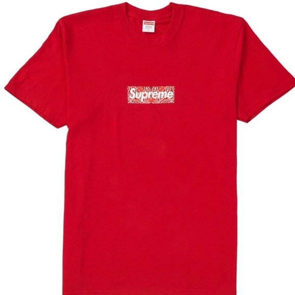 Supreme NWT Bandana Box Logo Tee FW19 Red Authentic Watermark New In Polybag - Picture 1 of 5